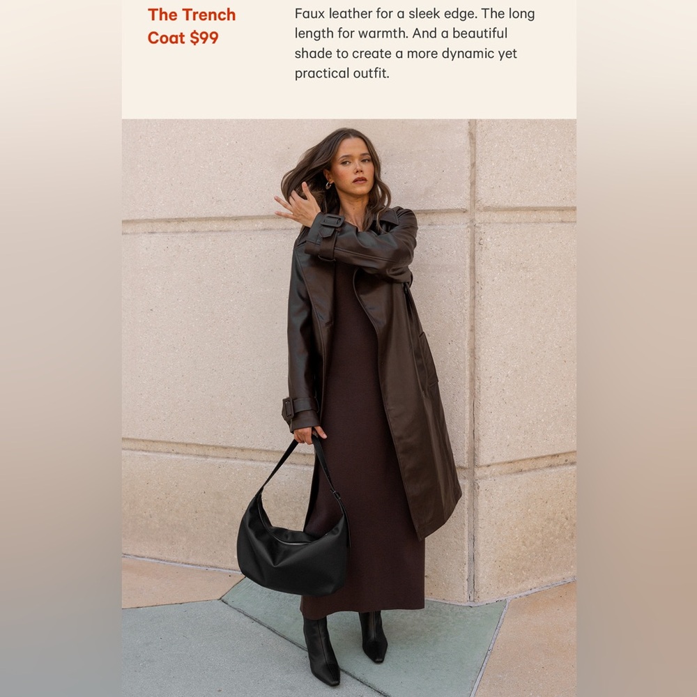 Joe Fresh Brown Faux Leather Trench Coat Medium